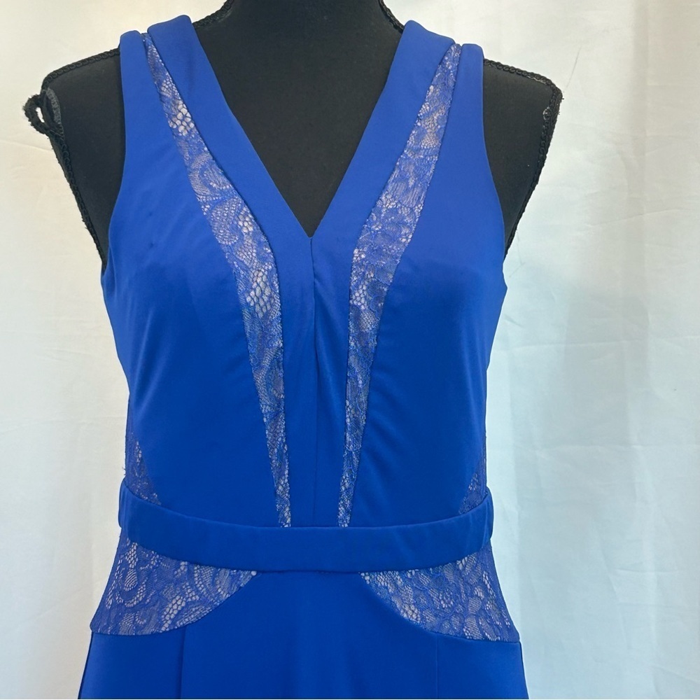 BCBGMAXAZRIA Sophee Cobalt Royal Blue Lace sleeveless Gown Maxi Dress 10 V Neck - Picture 5 of 14
